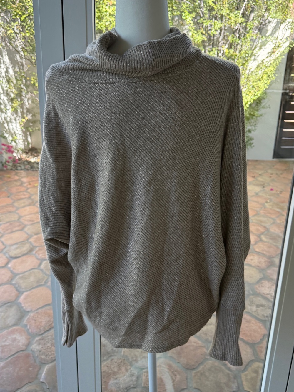 Neutral Taupe w/ Sparkles Cowl Neck Women's Sweater